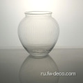 Ribbed Art Glass Vase Modern Gold Rim